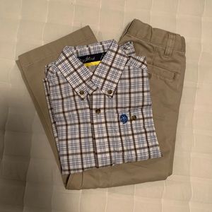 Two pieces! Plaid button down shirt & khaki pants